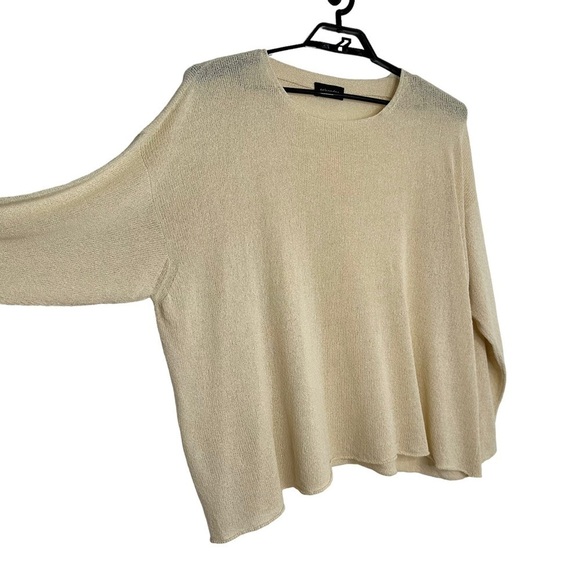ESKANDAR Womens Silk Blend Boxy Open Knit Sweater Sz O/S? Cream Long Sleeve - Picture 4 of 8